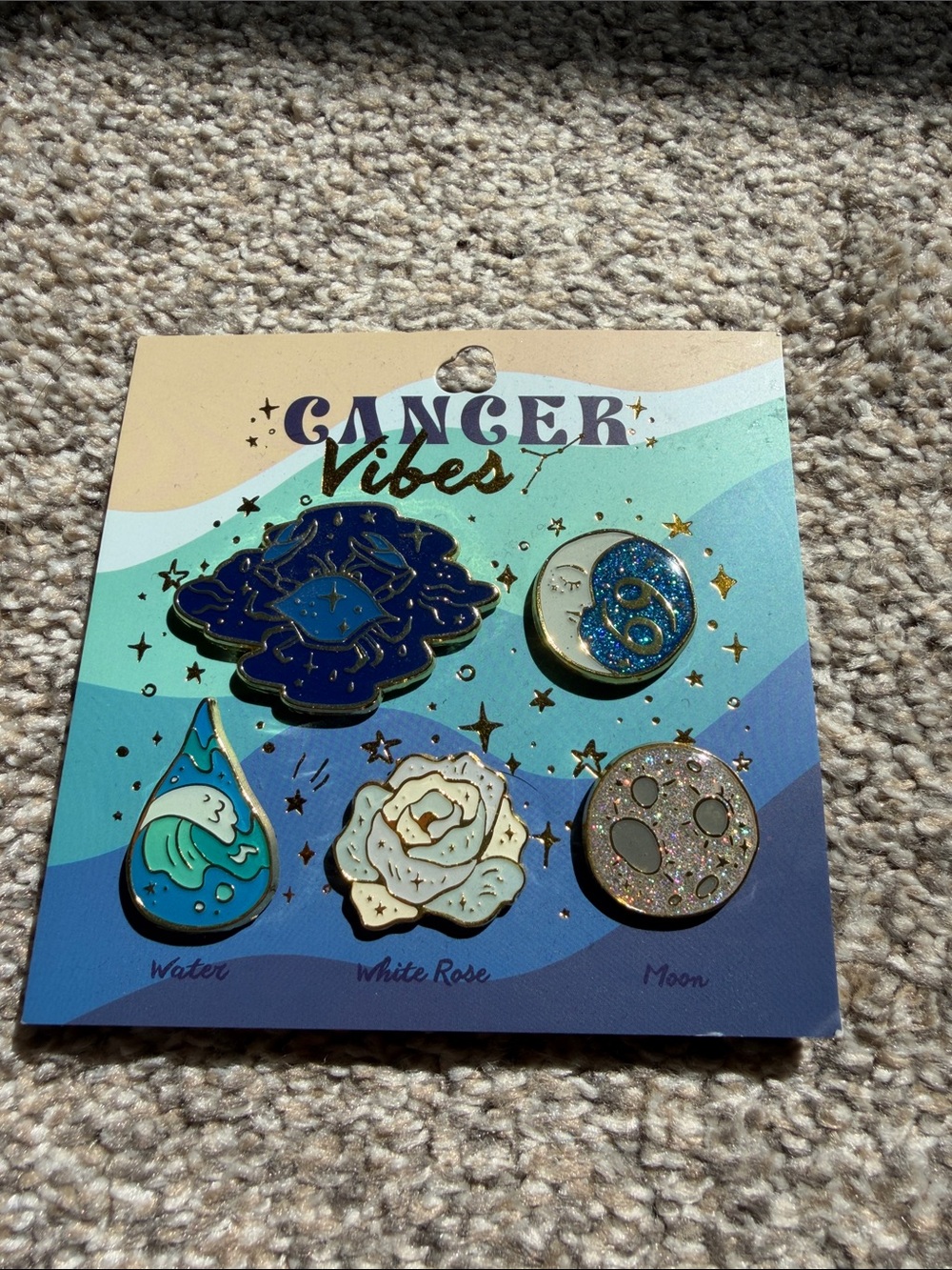 Cancer Vibes Enamel Pin Set - Blue, Teal, White, Gold Accents